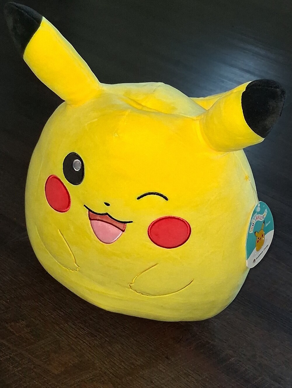 Rare Limited Release 16 Inch Squishmallows Pokémon Winking Pikachu plush toy.